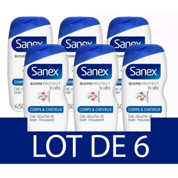 Sats med 6 SANEX duschgel Child BiomeProtect Dermo Body and Hair - 450 ml